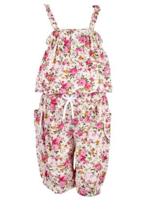Arshia Fashions Knee Length Cotton Floral Jumpsuit for Girls