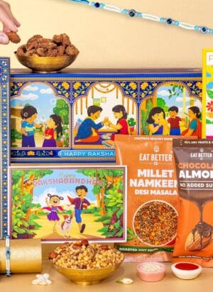 Phool Rakhi Gift for Brother - 7 Inclusions + Evil Eye Rakhi, Choco Almonds Sweets & Namkeen Snacks for Brother, Incense Sticks, Rakhi Card with Message - Complimentary Roli and Chawal | Raksha Bandhan Gift for Brother and Bhabhi | Rakhi hamper for brother and sister