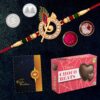 rakhi Oblivion Rakhi combo Gift For Brother with center filled chocolate | Golden color Rakhi | Rakhi Gift for Brother/Sister | Rakkhi for Men | Rakhi Set Of 1| With Greeting Card,Roli-Chaval,Coin(K1_703_CB32)