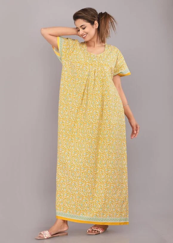 Standard Generic Monique Brand Women's Cotton Night Dress Flower Printed Ankle Length Night Gown Maxi | Nighty | Round Neck 2383 (Free Size)