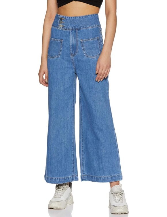 Standard Generic AKA CHIC Women Wide Leg High Rise Cotton Non Stretchable Jeans
