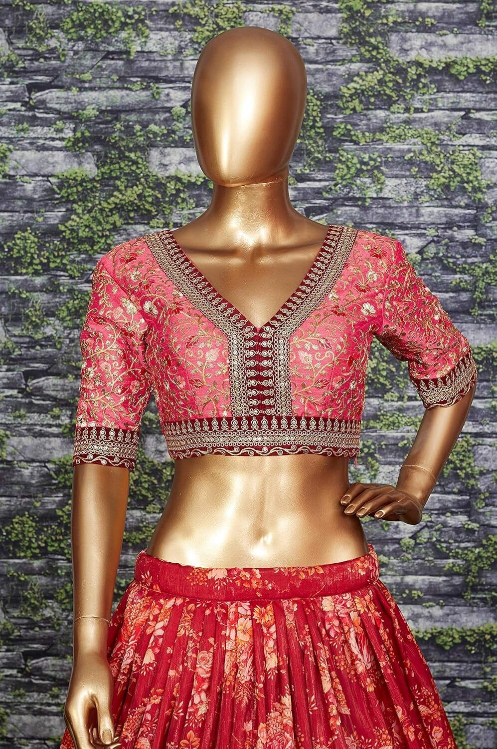 Women's Organza Semi-stitched Lehenga Choli (7064_Maroon_Free Size) - Image 6