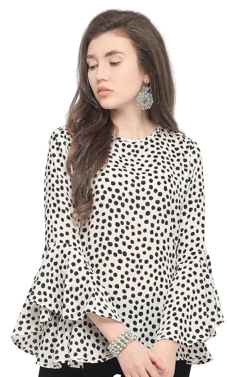 Polka Dots Regular Fit Top (M-SER-BT-1- White XL)