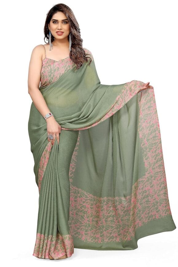 MIRCHI FASHION Women's Plain Weave Chiffon Abstrect Printed Saree with Blouse Piece