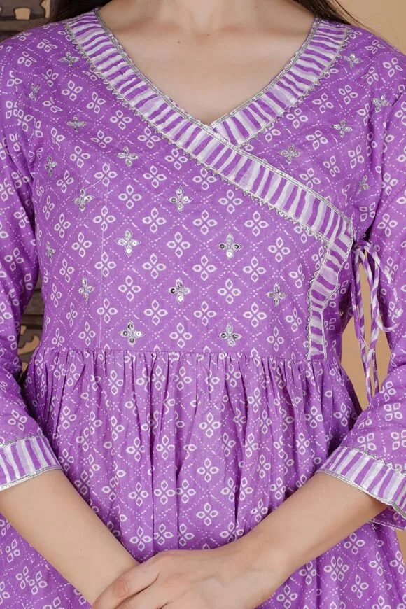 Purple Cotton Festive Handwork Printed Kurta Sharara Dupatta for Women - Image 7