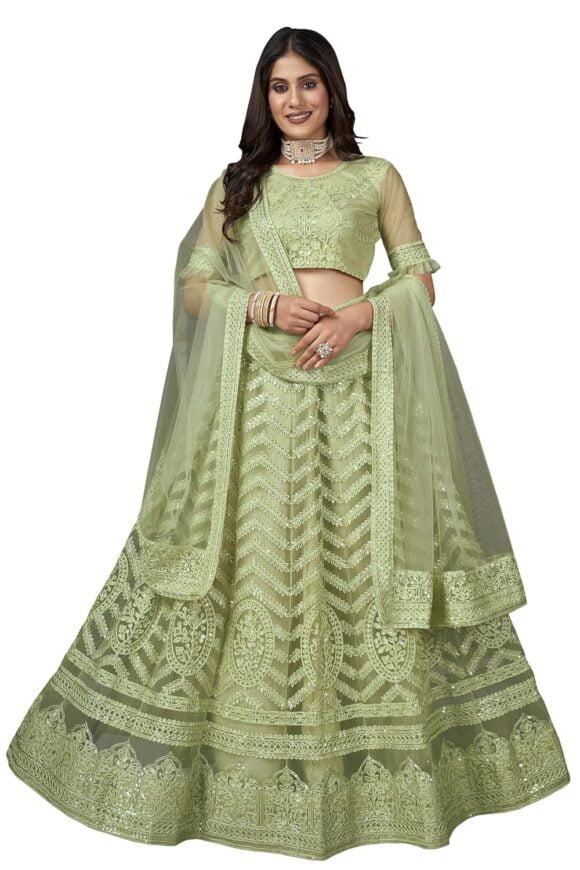 Women's Semi-stitched Net Heavy Multi Embroidered Lehenga Choli With Dupatta