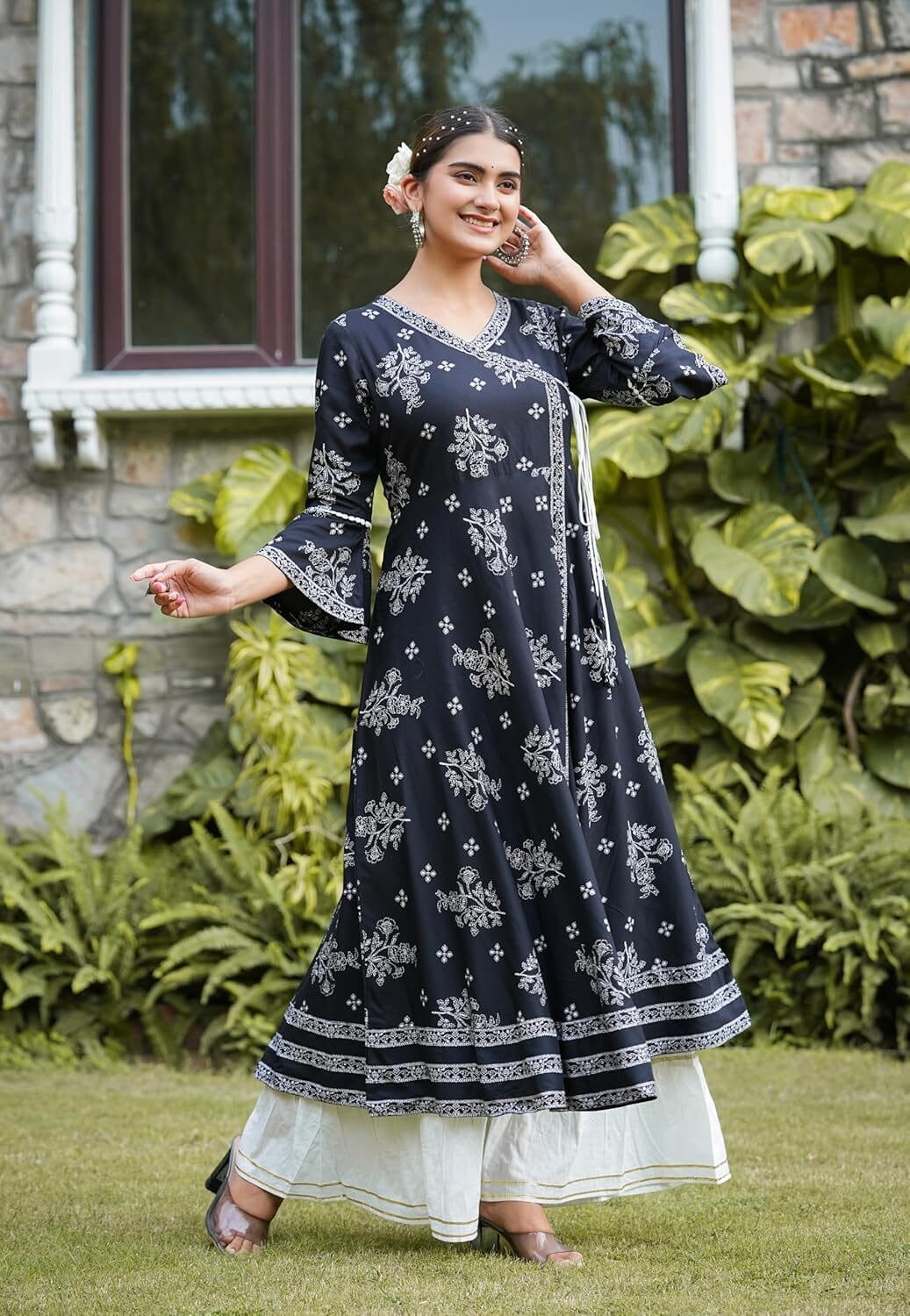 Women's Plus Size Rayon Floral Printed Angrakha Kurta for Women - Image 3