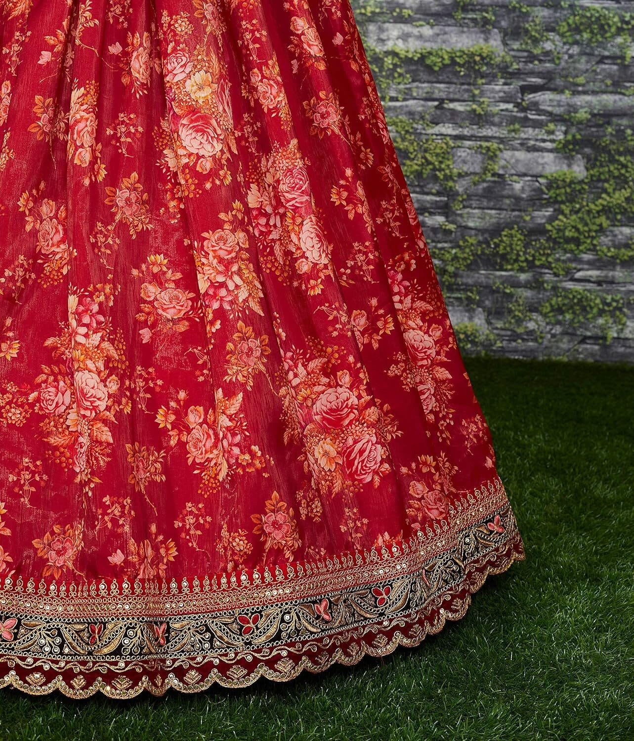 Women's Organza Semi-stitched Lehenga Choli (7064_Maroon_Free Size) - Image 7