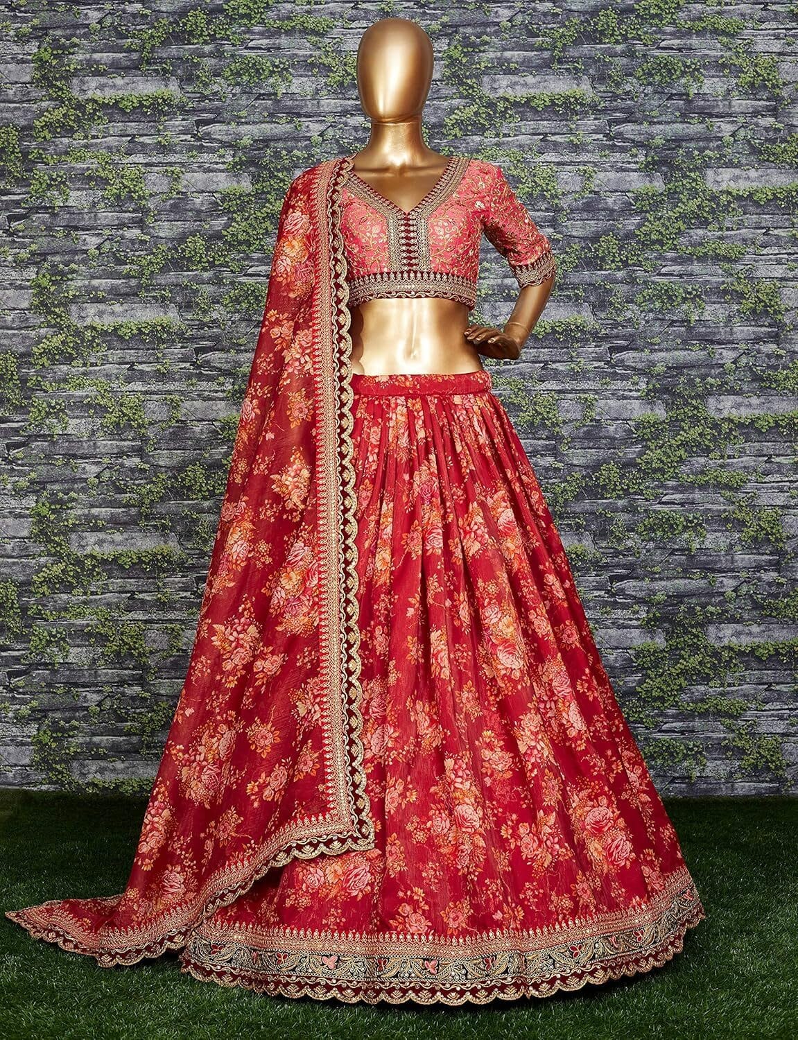 Women's Organza Semi-stitched Lehenga Choli (7064_Maroon_Free Size) - Image 5