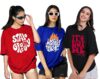 Standard Generic LEOTUDE Women Half Sleeve Oversized Tshirt, Round Neck Longline Drop Shoulder | Colorful Printed Combo Regular Fit T-Shirt (Pack Of 3)